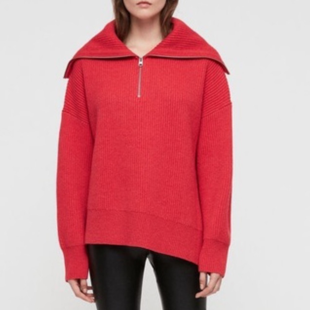 All Saints Lambswool Ami Roll Neck Half Zip Sweater